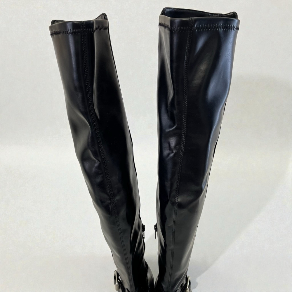 Black Over The Knee Boots Low Block Heel Buckle Riding Boots Size 5 DV Dolce Vit - Picture 4 of 17